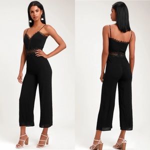 Lulu’s Leeta Black Swiss Dot Lace Wide-Leg Jumpsuit